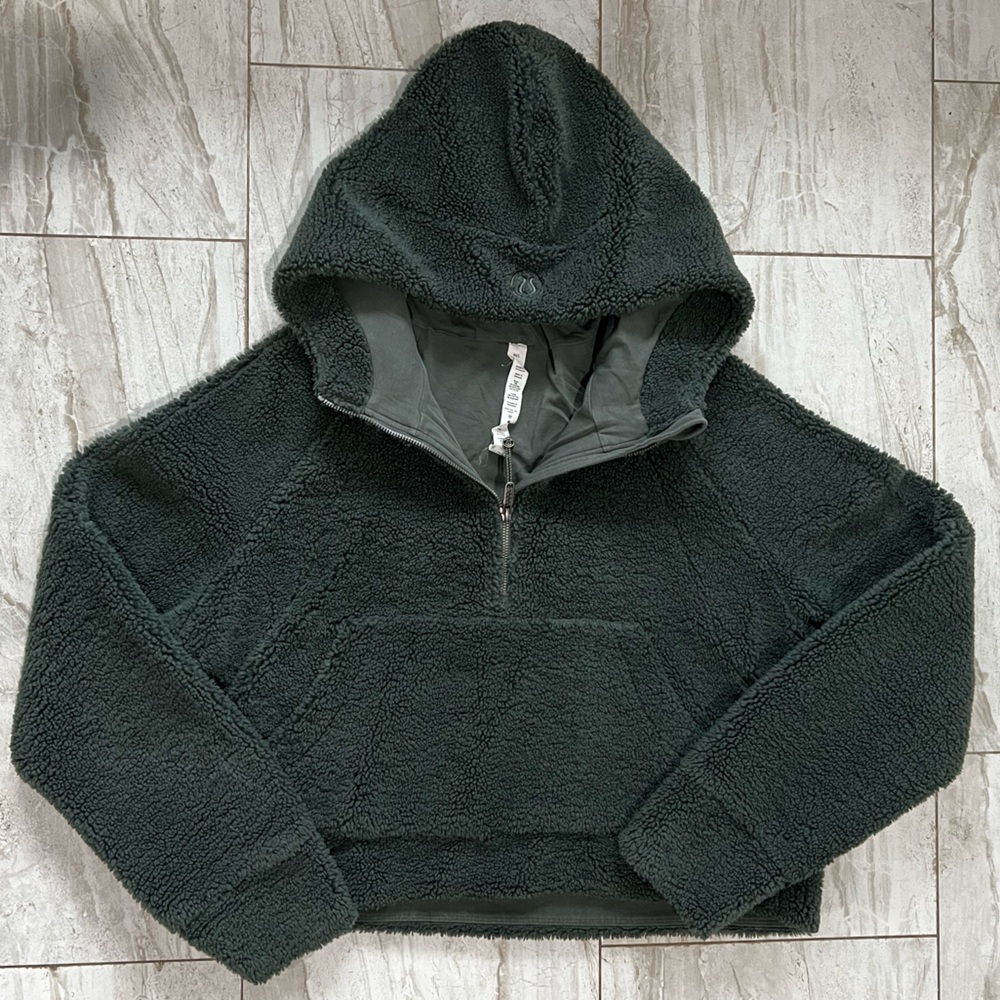 lululemon Cropped Sherpa Scuba Quarter Zip Dark Green Hoodie